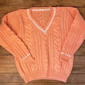 Hand knitted vintage v neck polo tennis sweater beautiful size large